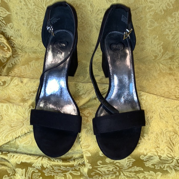 Black open toe ankle strap suede shoes 3 inch block heel for comfort size S 9 - Picture 2 of 8